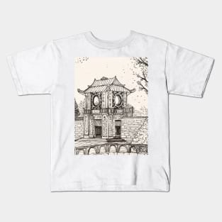 Gate of Literature Temple Hanoi Vietnam Pen and Ink Illustration Kids T-Shirt